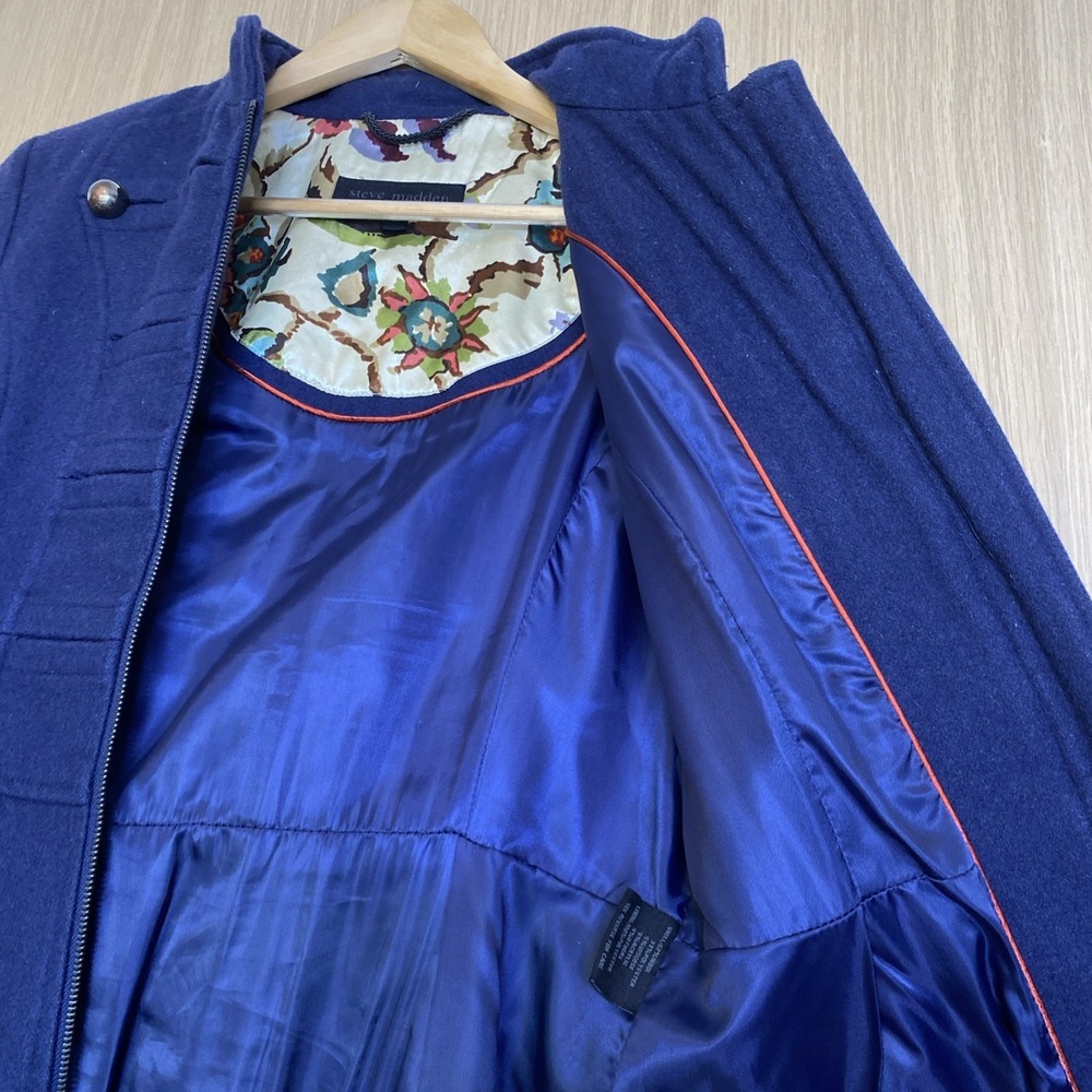 Steve Madden Women‎ Blue Military Style Zip Front Peacoat Jacket Size Small